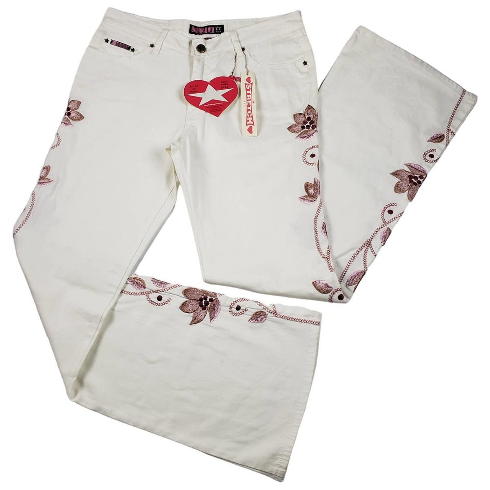 Vintage y2k Bubblegum Floral Embroidered Flare Jeans DSWT 11/12